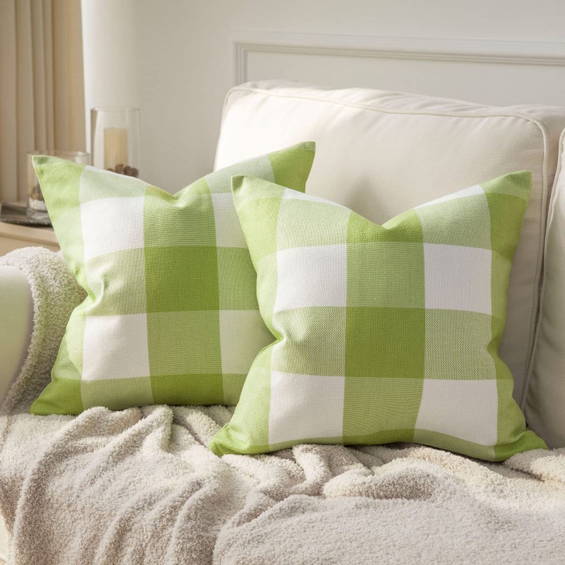 Phantoscope Pack of 2 Gingham Buffalo Check Plaid Throw Decorative Pillow Cover Outdoor Indoor Throw Pillows Farmhouse Square Pillow Cases for Home Decor Green,18 x 18 Inches - Image 1